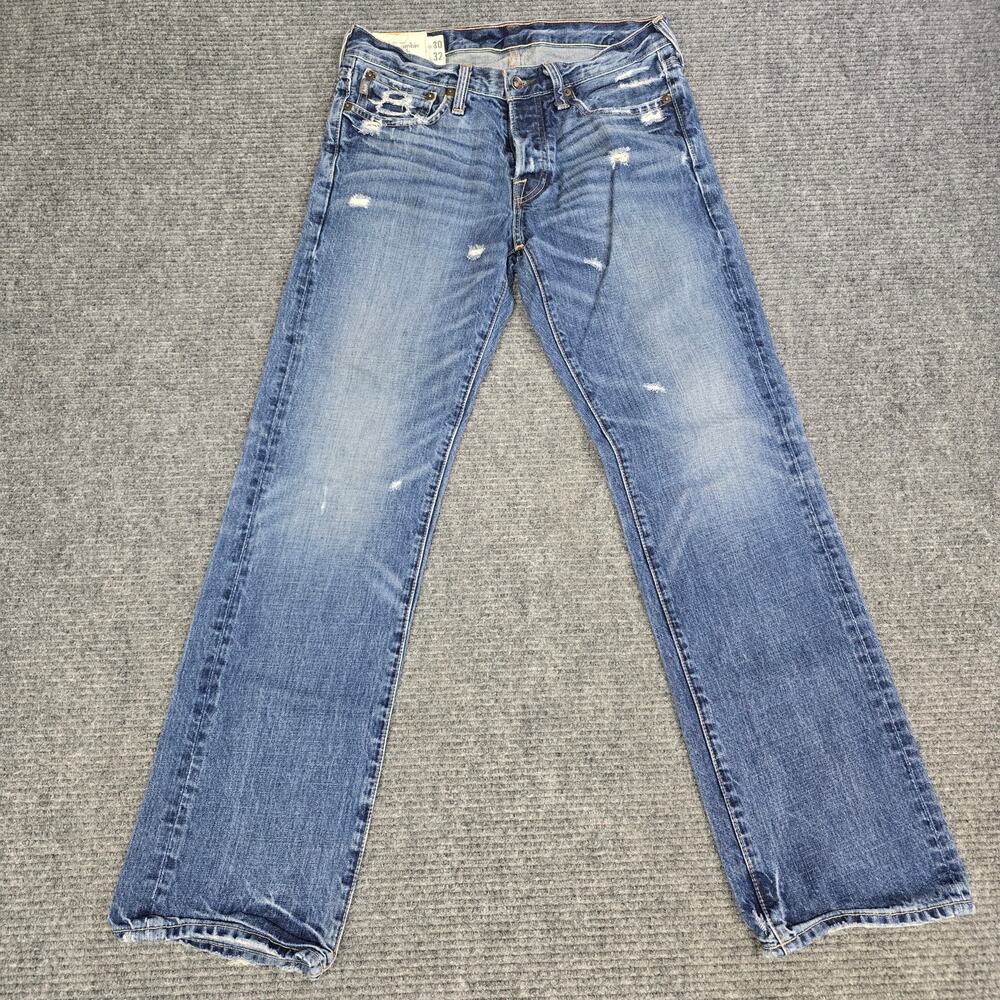 Abercrombie & Fitch Horton Classic Straight Jeans Mens 30x32 Distressed Blue